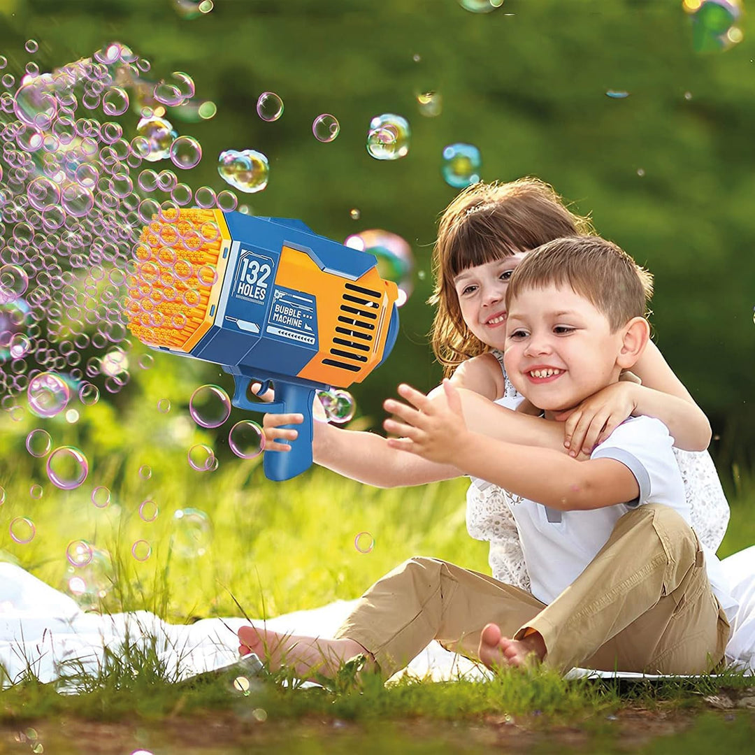 Bazooka Bubble® Blau | Seifenblasenmaschine | Automatisches Rocket-Spielzeug mit 69 Löchern | Outdoo