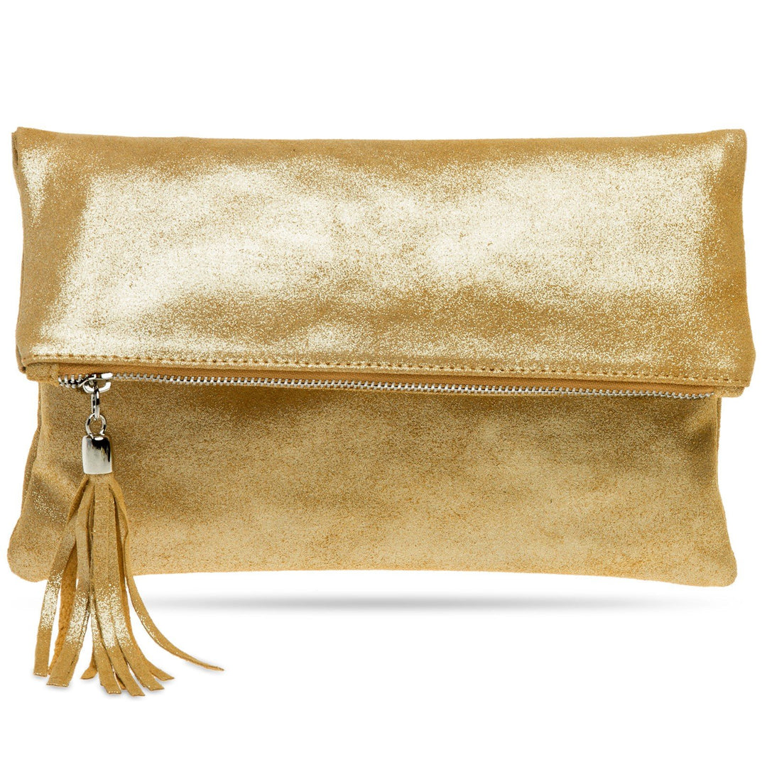 Caspar TL718 Damen Wildleder Clutch mit Glitzer Effekt Einheitsgrösse Gold, Einheitsgrösse Gold
