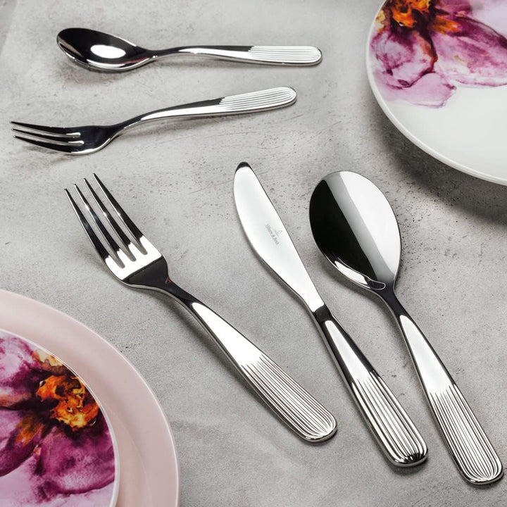 Villeroy & Boch – Rose Garden Tafelbesteck 30 teilig, Edelstahl Besteck Set silbern, rostfrei, gesch