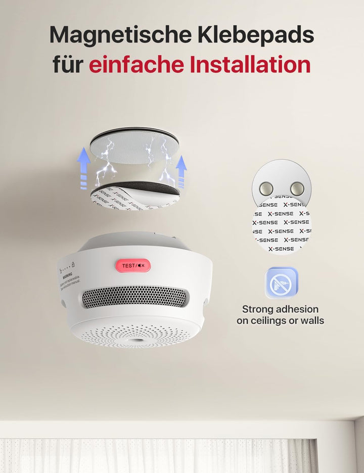 X-Sense Mini Rauchmelder mit 10 Jahre Batterie und Magnethalterung, photoelektrischer Feuermelder mi