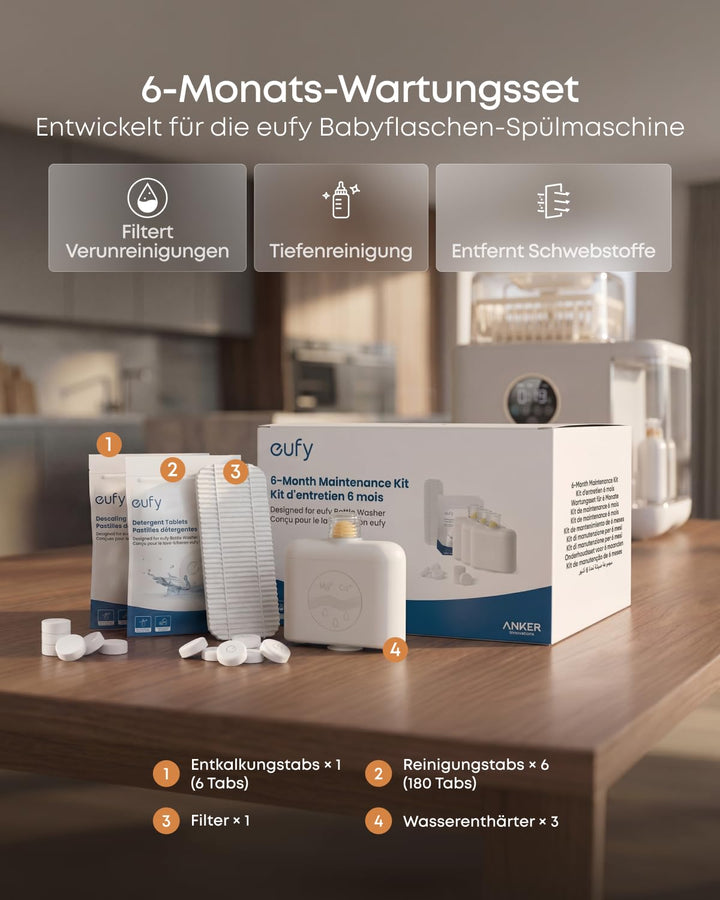 eufy 6-Monats-Wartungsset für Babyflaschen-Spülmaschine S1 Pro, Pflegeset mit integriertem Wasserent