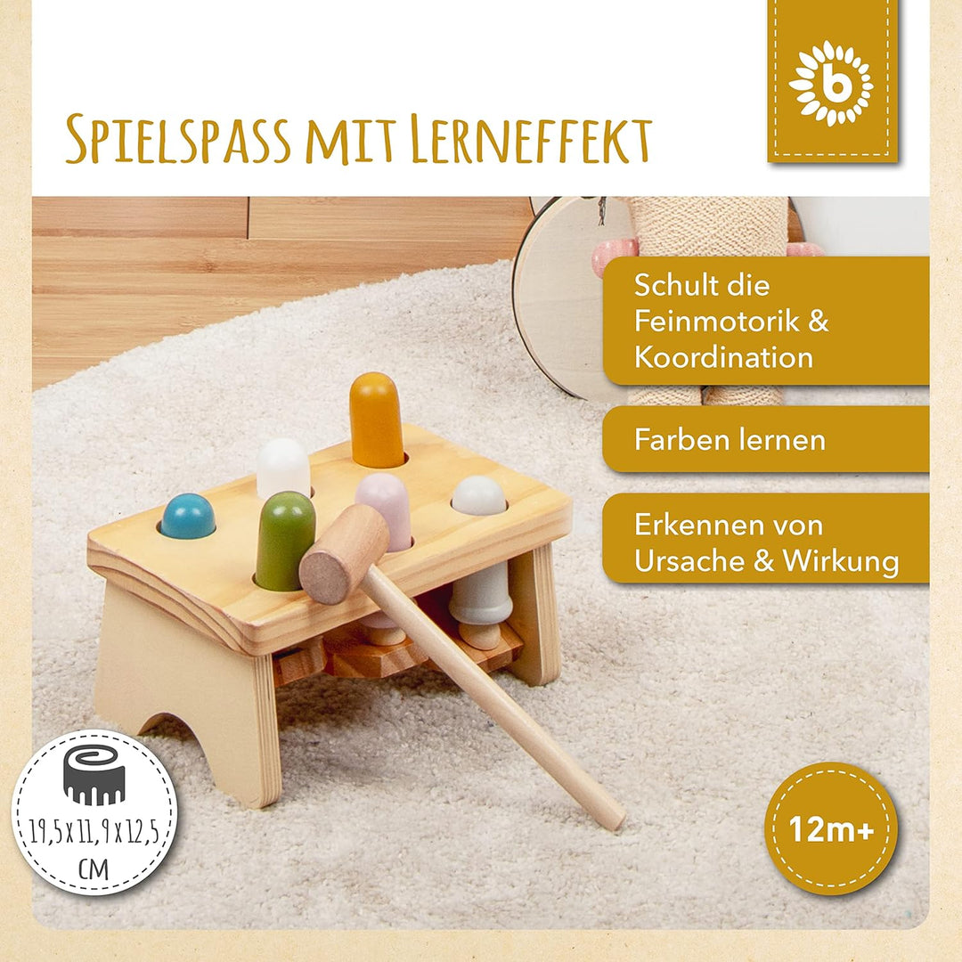 Bieco Baby Hammerspiel ab 1 Jahr - Holz Motorik- und Aktivityboard - Klopfspiel mit Hammerbank - Mon