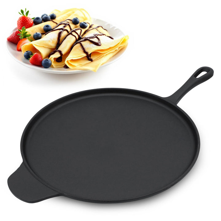 Spetebo Gusseisen Pizza und Crepes Pfanne - 30 cm - Gusspfanne Servierpfanne Gusseisenpfanne für Her