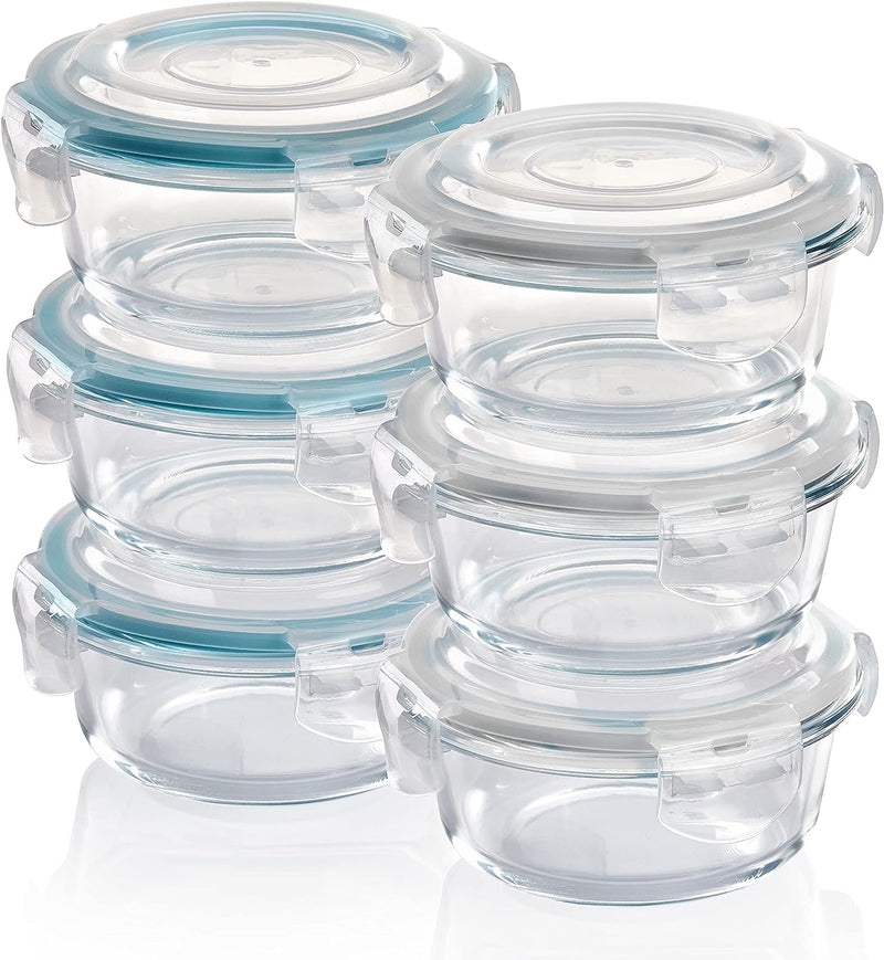 Grizzly Glas Frischhaltedosen, Set 6x 400 ml, luftdicht, rund, Click-Verschluss, vielseitige Vorrats