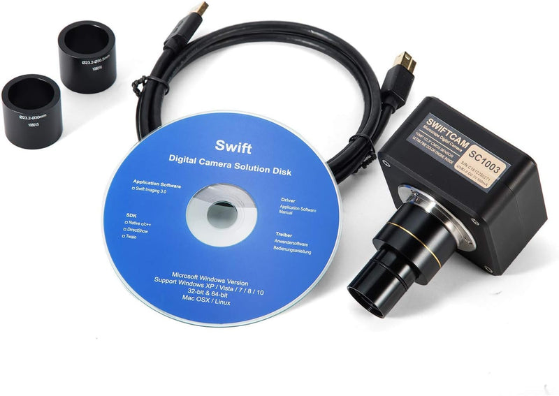 Swiftcam 10 Megapixel Kamera für Mikroskope, mit Reduzierobjektiv, Kalibrierungsset, Eyetube-Adapter