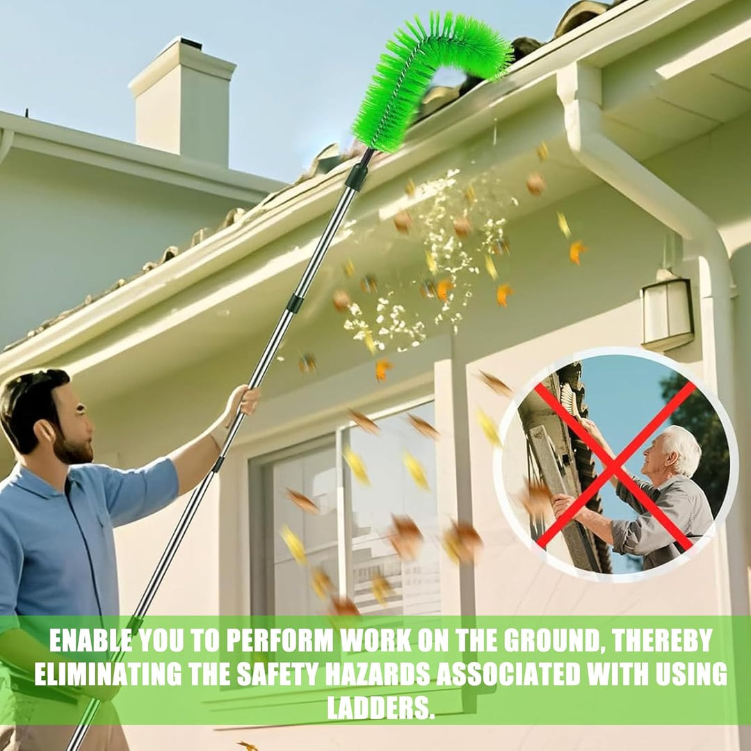 390cm Dachrinnenreiniger Dachrinnenbürste und Reinigungslöffel Schaufel 2 in 1, Dachrinnenreinigungs