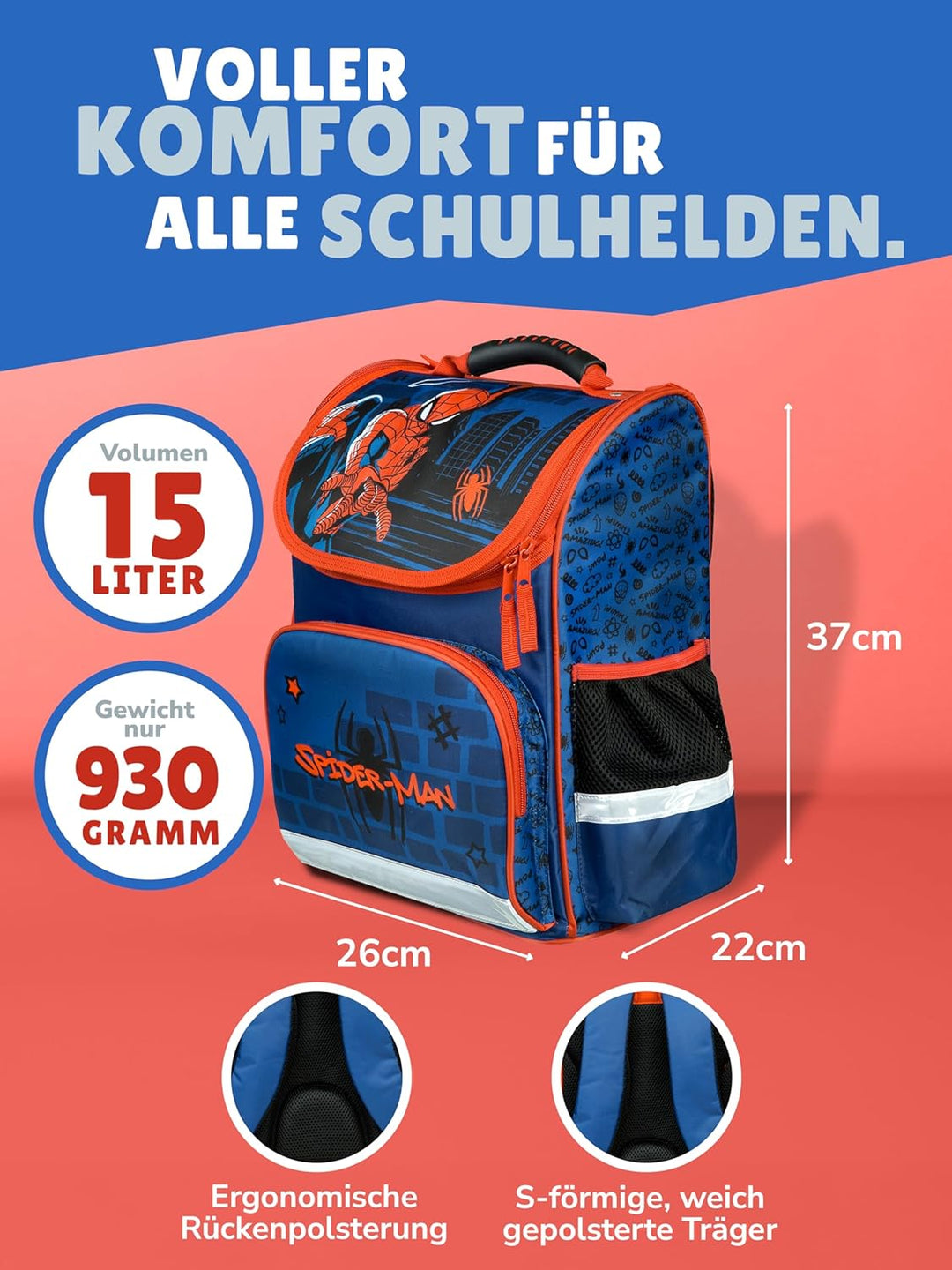 Schulranzen-Set Marvel Spiderman 16 TLG. mit Federmappe, Dose, Flasche, Sporttasche, grosse Schultüt