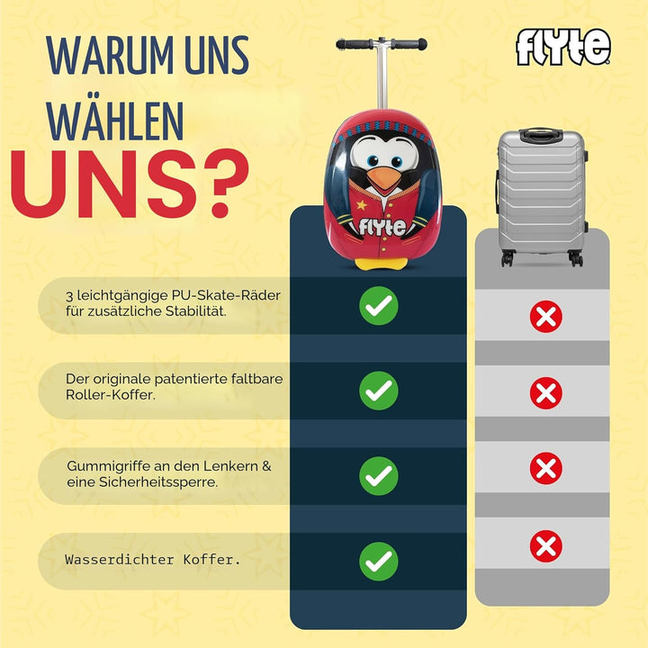 Flyte Scooter Koffer - 2-in-1, 45 cm Reisekoffer Kinder, 25 Liter Fassungsvermögen Kinderkoffer Hand