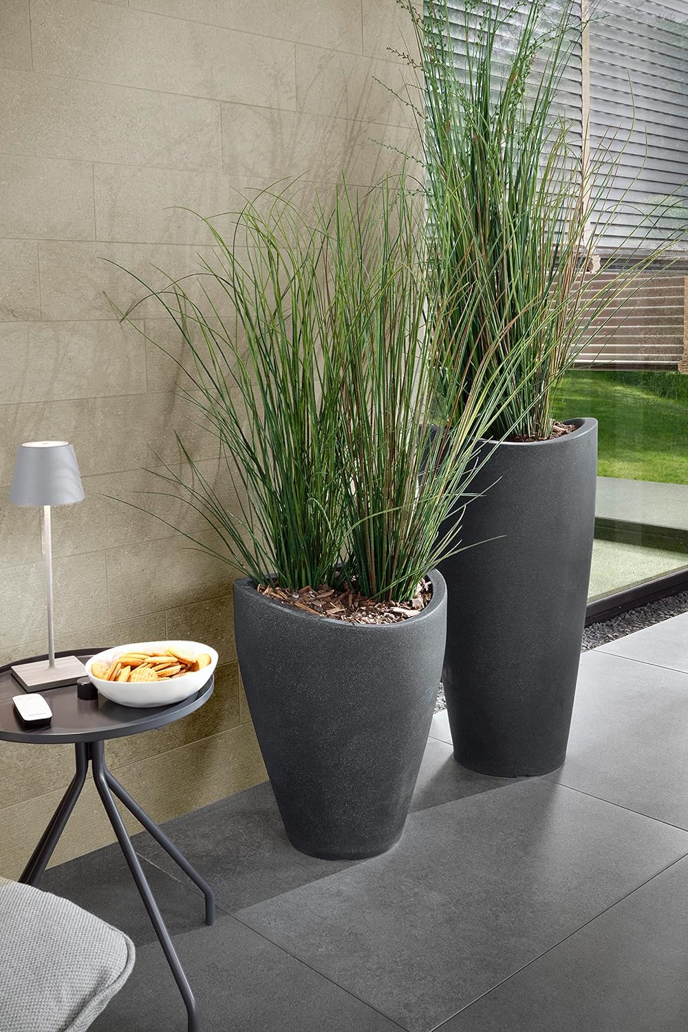 Scheurich Wave Globe High, Hochgefäss aus Kunststoff, Schwarz-Granit, 39 cm Durchmesser, 54 cm hoch,