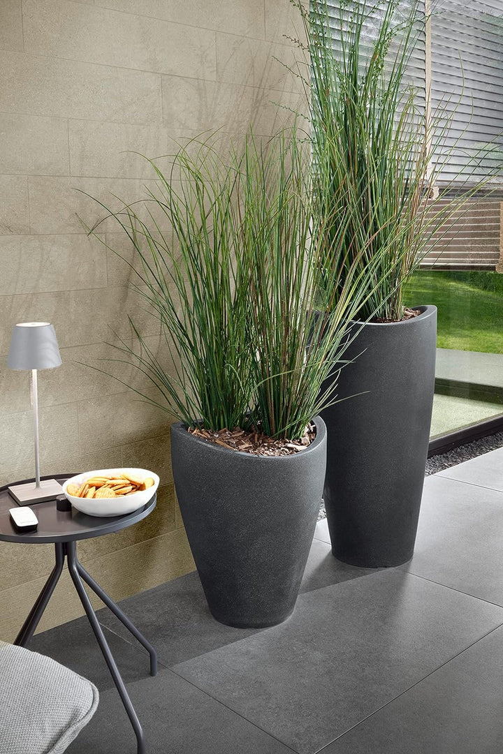 Scheurich Wave Globe High, Hochgefäss aus Kunststoff, Schwarz-Granit, 39 cm Durchmesser, 54 cm hoch,