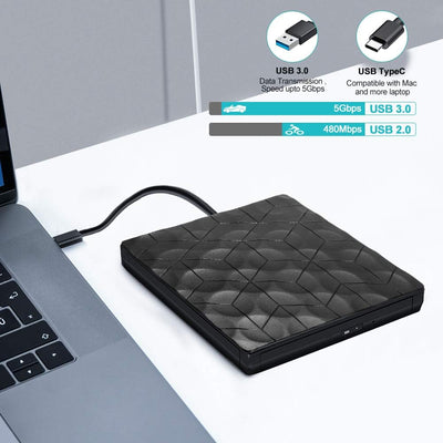 Comter Externes CD DVD Laufwerk, USB 3.0 USB-C Portable DVD/CD Leser und CD DVD-/+RW Brenner/Plug&Pl