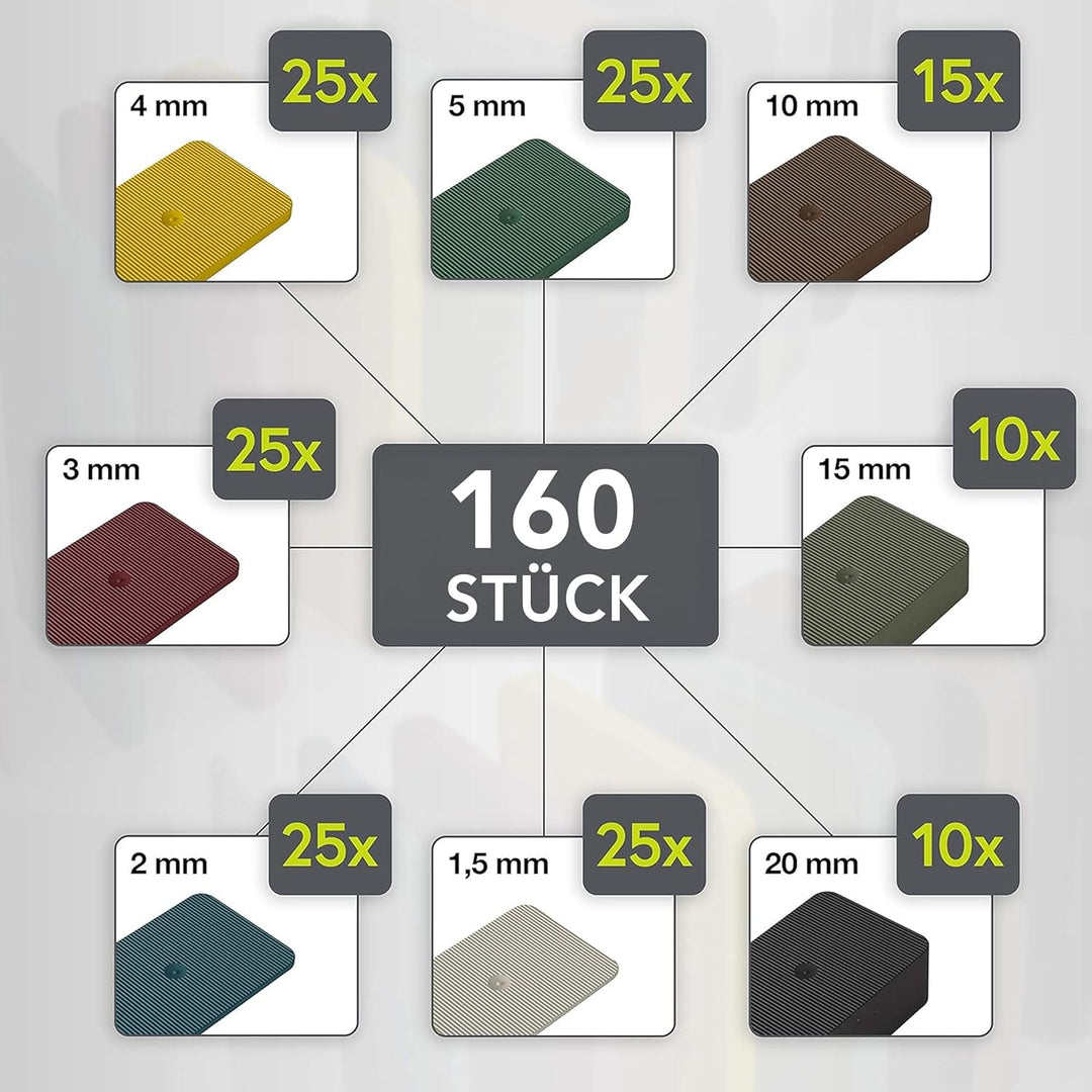 INNONEXXT® Premium Unterlegplatten | 60 x 40 mm, 40 Stk Mix | Abstandshalter, Plättchen aus Kunststo
