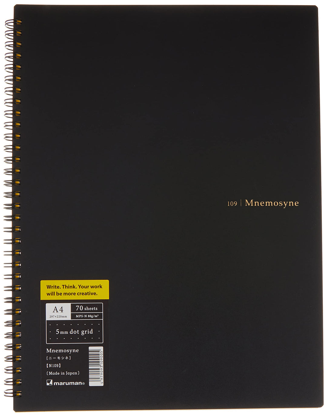 Maruman MNEMOSYNE Notizbuch, 29 x 21,6 cm (A4), 5 mm Punktraster, 70 Blatt (N109), weiss Doppeldraht