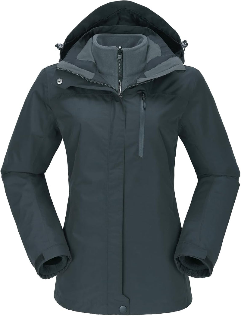 OutPro Damen 3-in-1-Skijacke wasserdicht winddicht Winterjacke Outdoor Wandern mit Fleece gefüttert