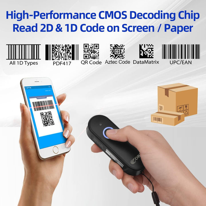 OBZ Mini 2D Barcode Scanner Bluetooth, Barcode Scanner Kabellos 3 in 1 USB & Bluetooth & 2.4G Wirele