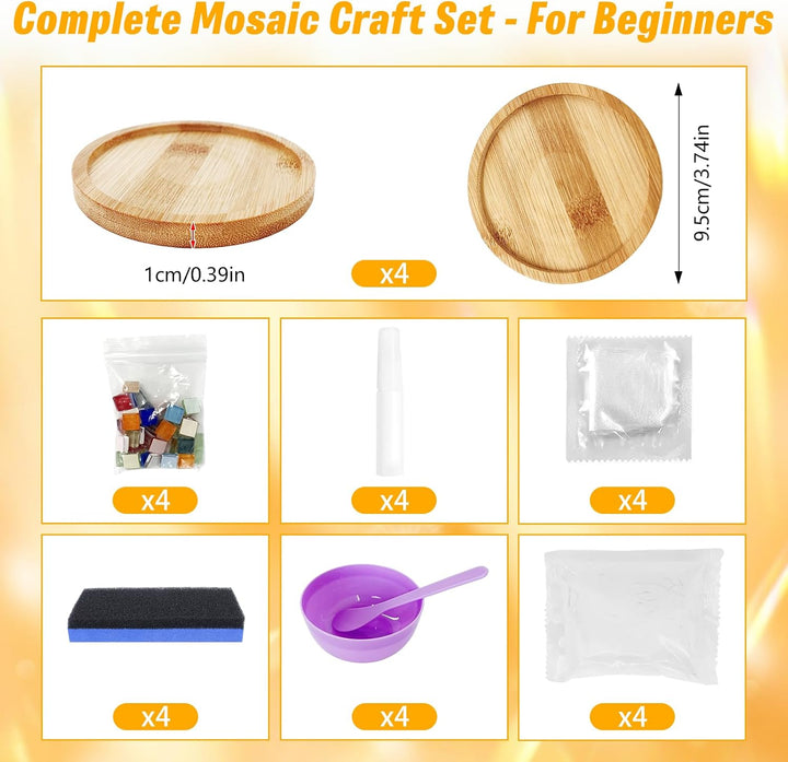 Suprbee 4 Stück Mosaik Bastelset, Diy Holz Mosaik Untersetzer Set, Mosaiksteine Zum Basteln Set, Wär