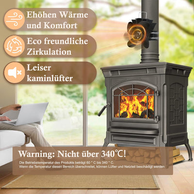 Aufun 4 Blade Rotorblätter, Stromloser Ventilator Kamin Holzöfen, Geräuscharmer Betrieb, Ofenventila