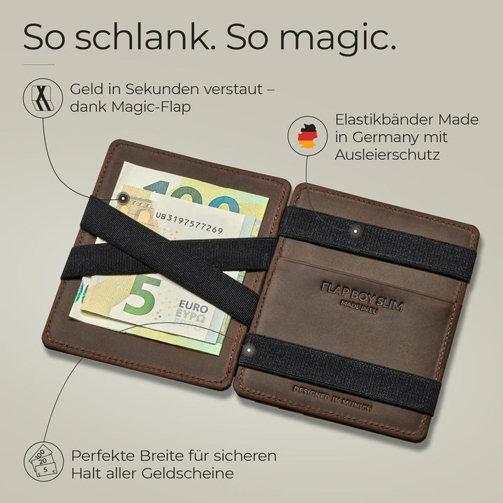 Jaimie Jacobs Flap Boy Slim ohne Münzfach Magic Wallet integrierter RFID Schutz Magischer Geldbeutel