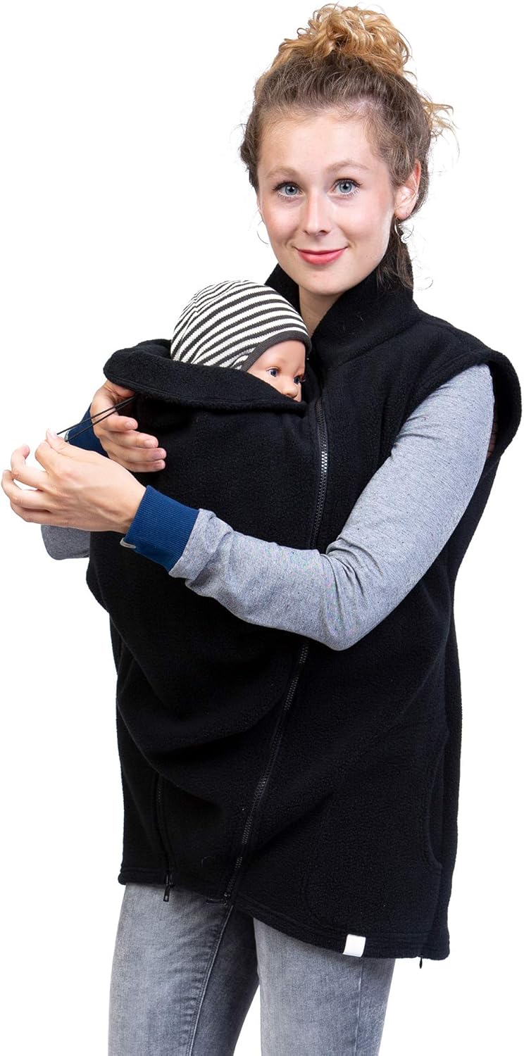 Viva la Mama - Trageweste aus Fleece, Winter Zusatzweste für Tragejacken - RERIK S schwarz - vorn un