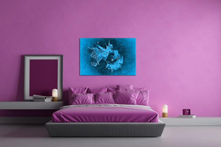 deyoli Zeichnung eines Koi Karpfen Format 80x60 Effekt: Monocrome Blau als Leinwandbild, Motiv ferti