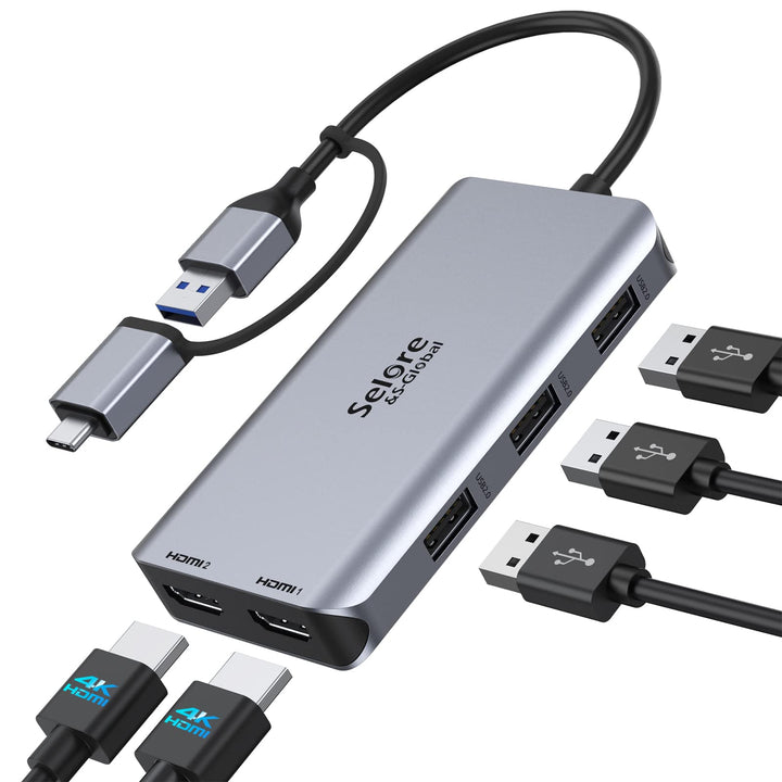 USB 3.0 Docking Station Dual HDMI USB C Hub Dual Monitor Docking Station mit HDMI 4K@60Hz für Window