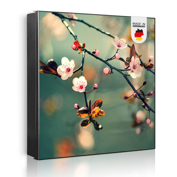 banjado® Grosser Schlüsselkasten Glas/Schlüsselbox 30cm x 30cm mit 50 Haken - Motiv Japankirsche/Sch