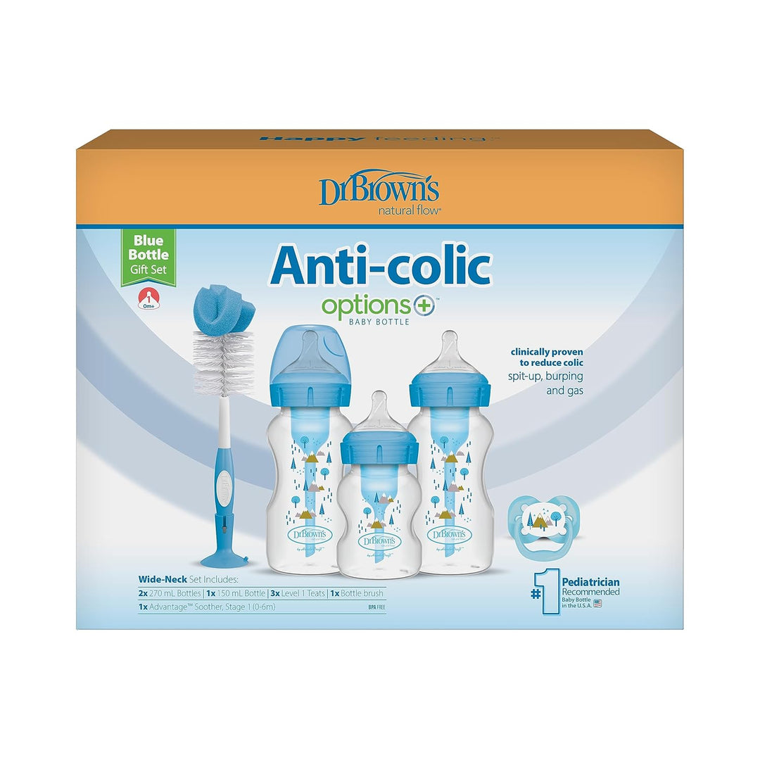 Dr. Brown's Natural Flow Options+ Anti-Colic Babyflasche, Geschenkset, Blau, blau