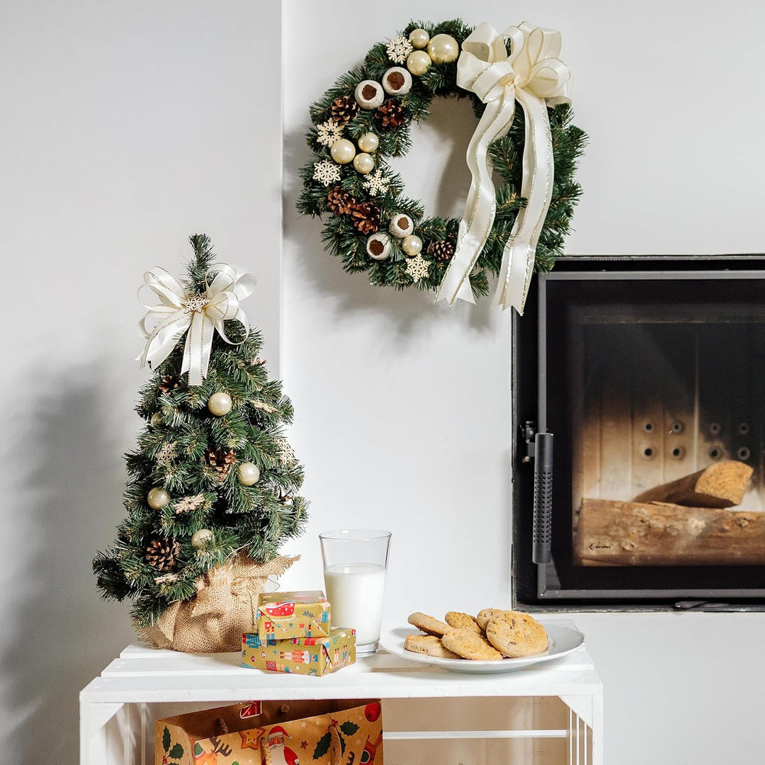 Creative Home Weihnachtsbaum Geschmückt Cremefarben | Höhe 40 cm | Künstlicher Weihnachtsbaum klein