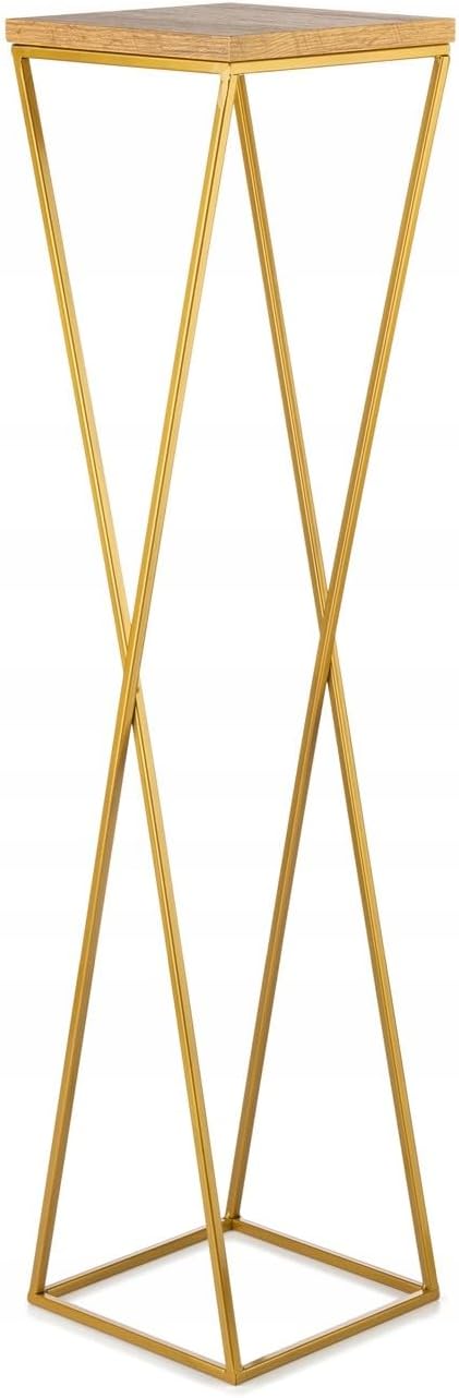 Pflanzenständer Metall 100 cm Hoch - Stabiler und Fester Blumenhocker mit Eiche Optik MDF-Platte auf