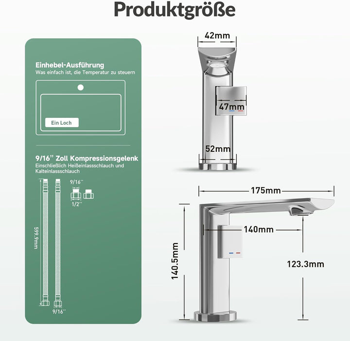 ALPHA HOME Wasserhahn Bad mit Anschlussschlauch, Waschtischarmatur Einhandmischer Armatur Waschbecke