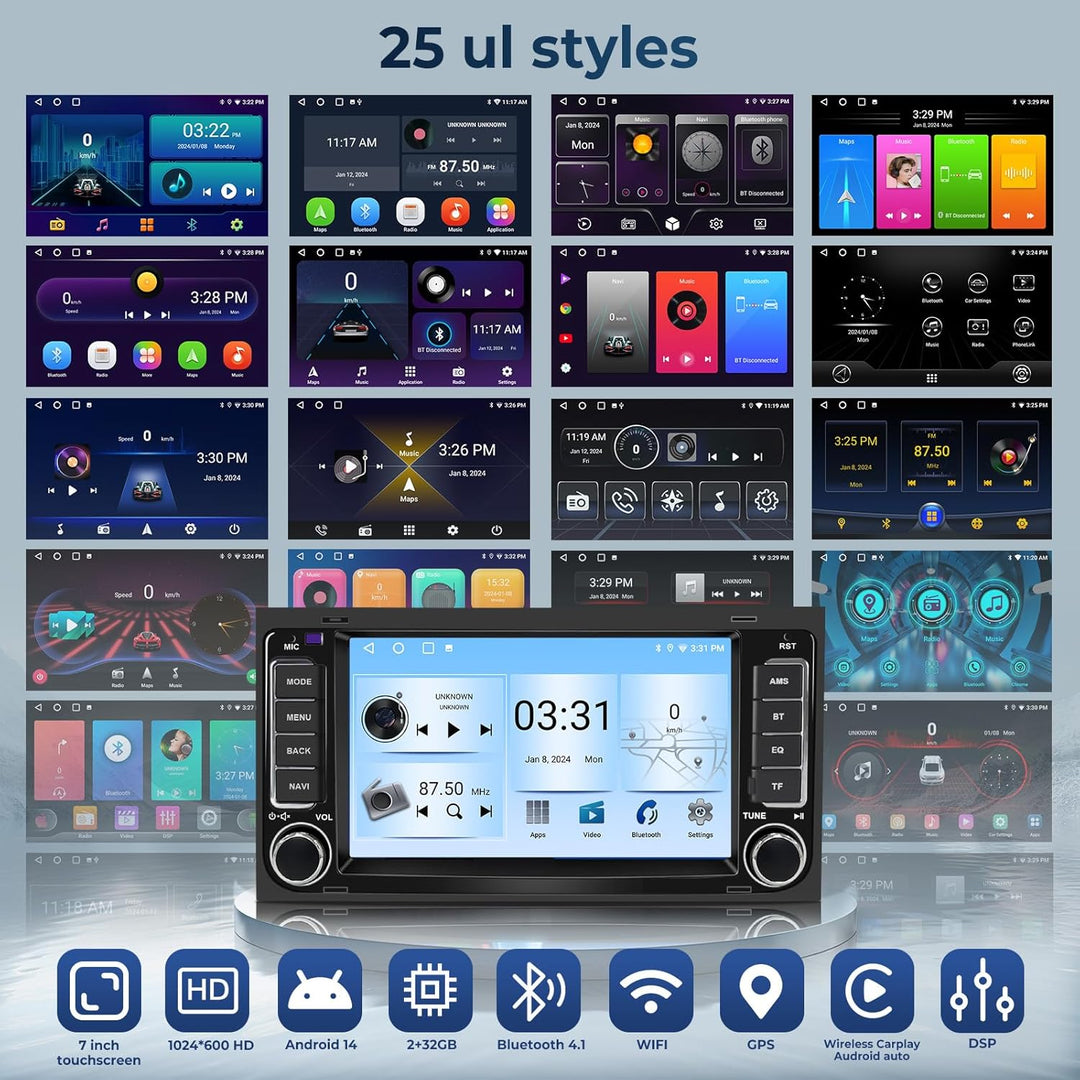 Autoradio für VW T5 California/Multivan 2003-2012, 7-Zoll-Radio-Stereoanlage 2G+32G Head Unit mit Wi