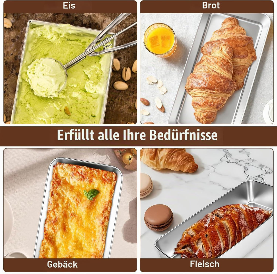 33cm Kastenform Gross, 2er-Set Edelstahl Rechteckig Brotbackform, Kastenform Kuchen, Brotformen zum