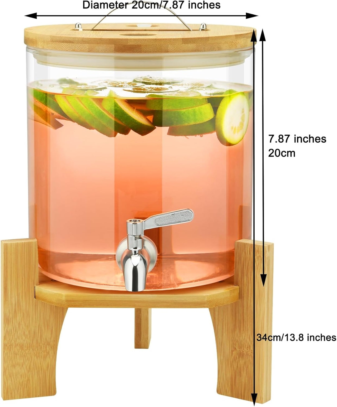 Getränkespender mit Ständer, 5L Getränkespender aus Glas mit rostfreiem Wasserhahn, Getränkespender