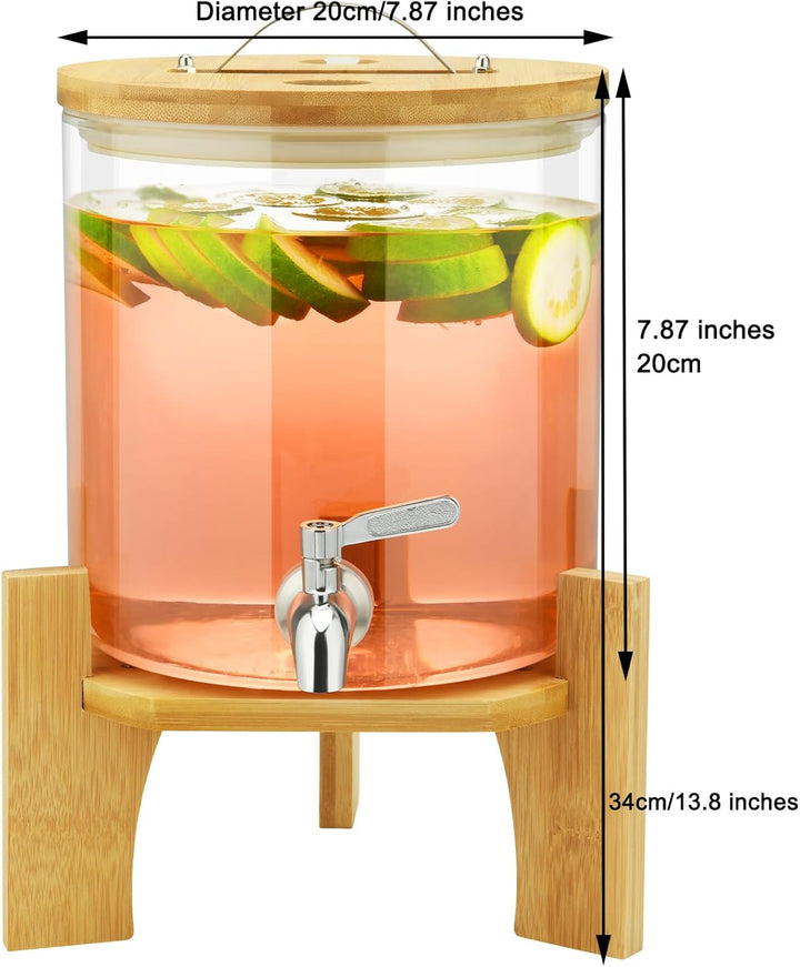 Getränkespender mit Ständer, 5L Getränkespender aus Glas mit rostfreiem Wasserhahn, Getränkespender