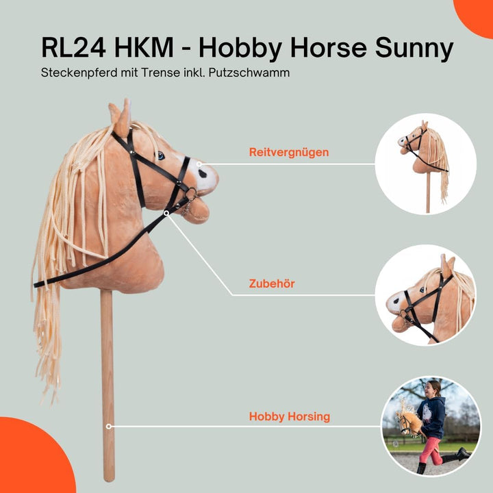RL24 HKM - Hobby Horse Sunny inkl MagicBrush | Steckenpferd mit Trense | Spielpferd aus Plüsch mit H