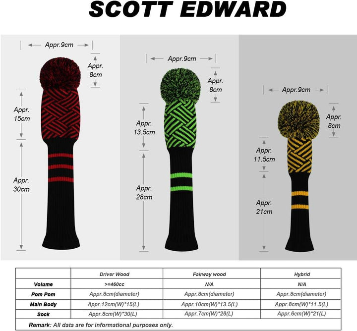 Scott Edward Stricken Golf Schlägerkopfhüllen, Satz 5 Golf Club Kopfbedeckungen Driver Wood 1 Fairwa