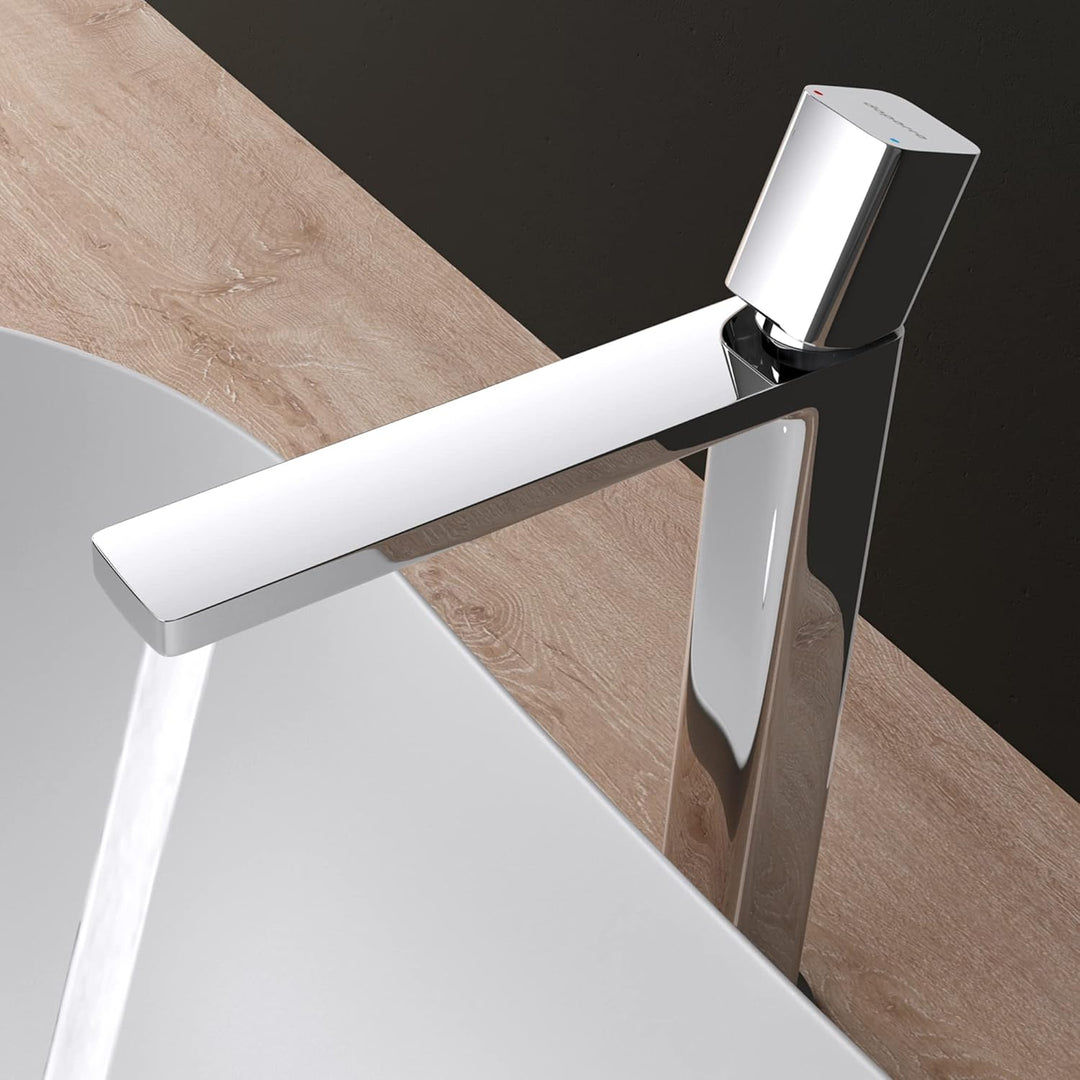Mai & Mai Wasserhahn Bad Waschtischarmatur eckiges Design Badarmatur Silber Chrom 30,9cm hoch Wascht