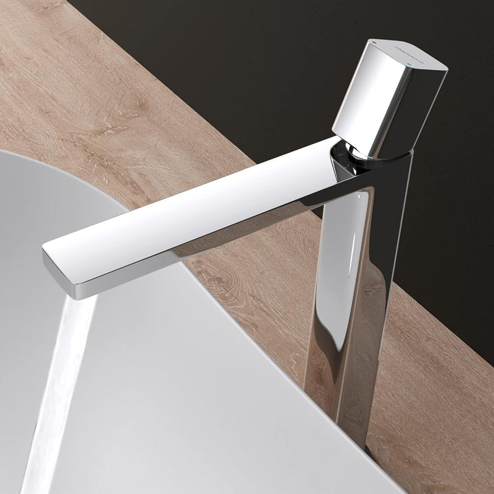 Mai & Mai Wasserhahn Bad Waschtischarmatur eckiges Design Badarmatur Silber Chrom 30,9cm hoch Wascht