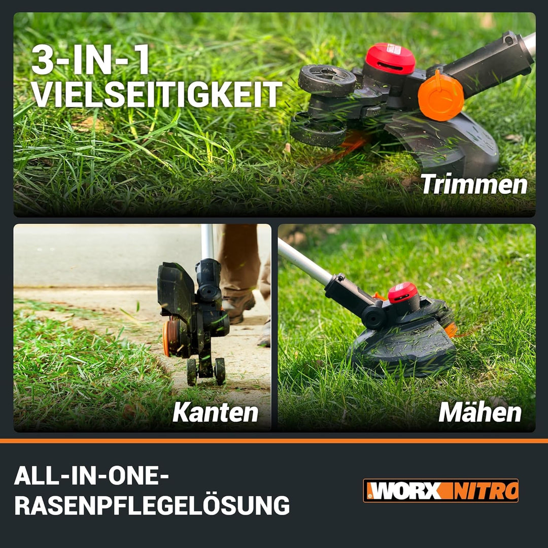 WORX Nitro WG173E Akku Rasentrimmer 20V - leistungsstarker bürstenloser Motor - 33 cm Schnittkreis -