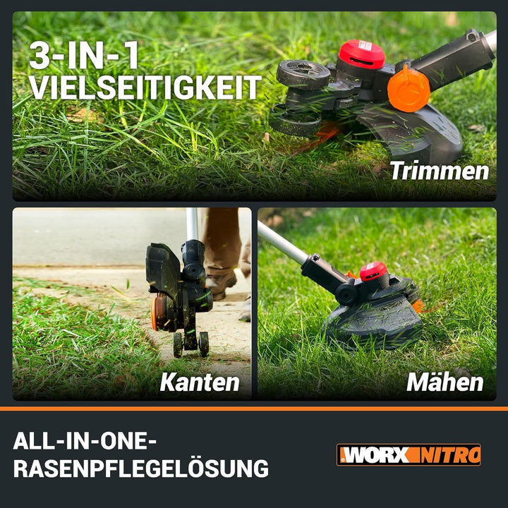 WORX Nitro WG173E.9 Akku Rasentrimmer 20V - leistungsstarker bürstenloser Motor - 33 cm Schnittkreis