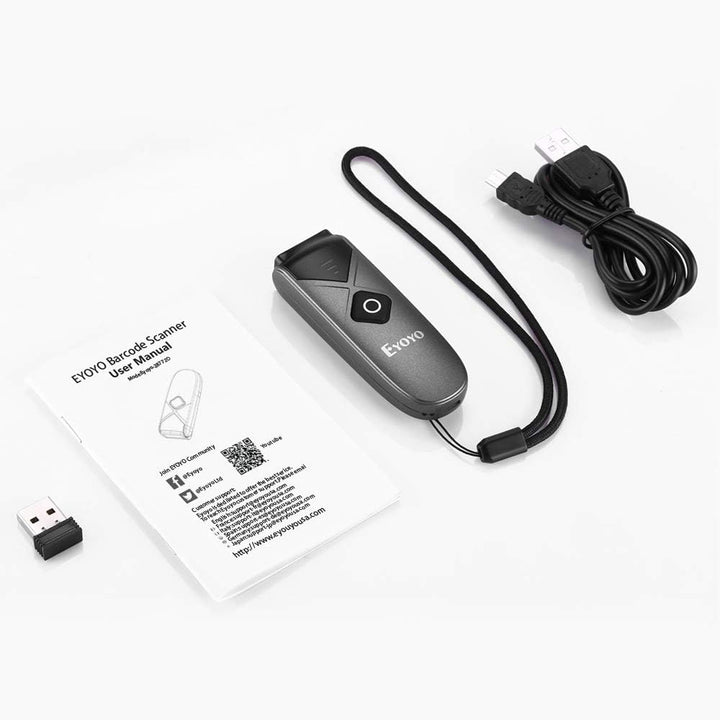 Eyoyo 2D QR Barcode-Scanner, 1D Mini Barcode-Lesegerät mit 3-in-1 USB-Kabel/Bluetooth/2,4-G-Funkverb