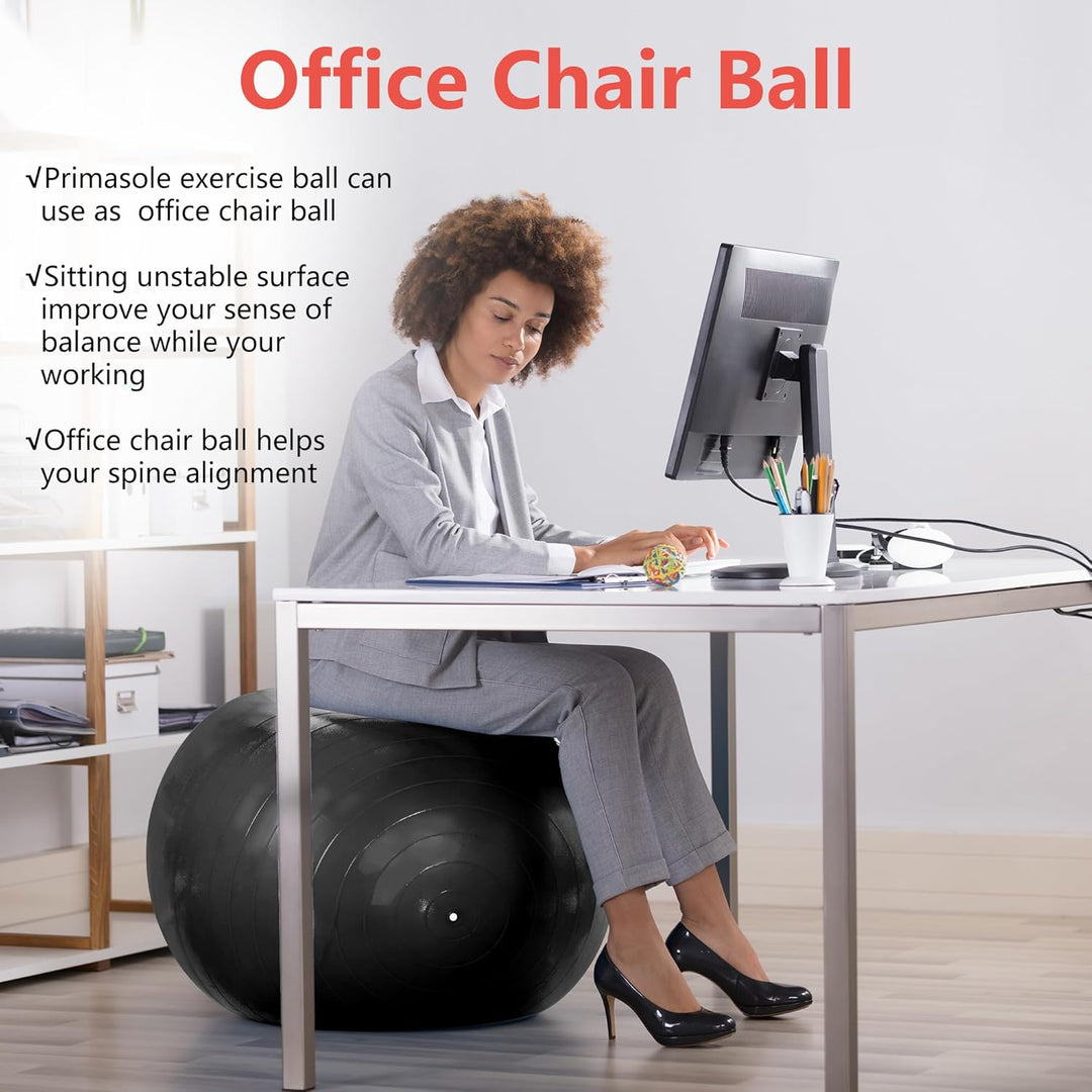 primasole Balance Ball Gymnastikball 25.6 inch &amp; 65 cm Schwarz, 25.6 inch &amp; 65 cm Schwarz