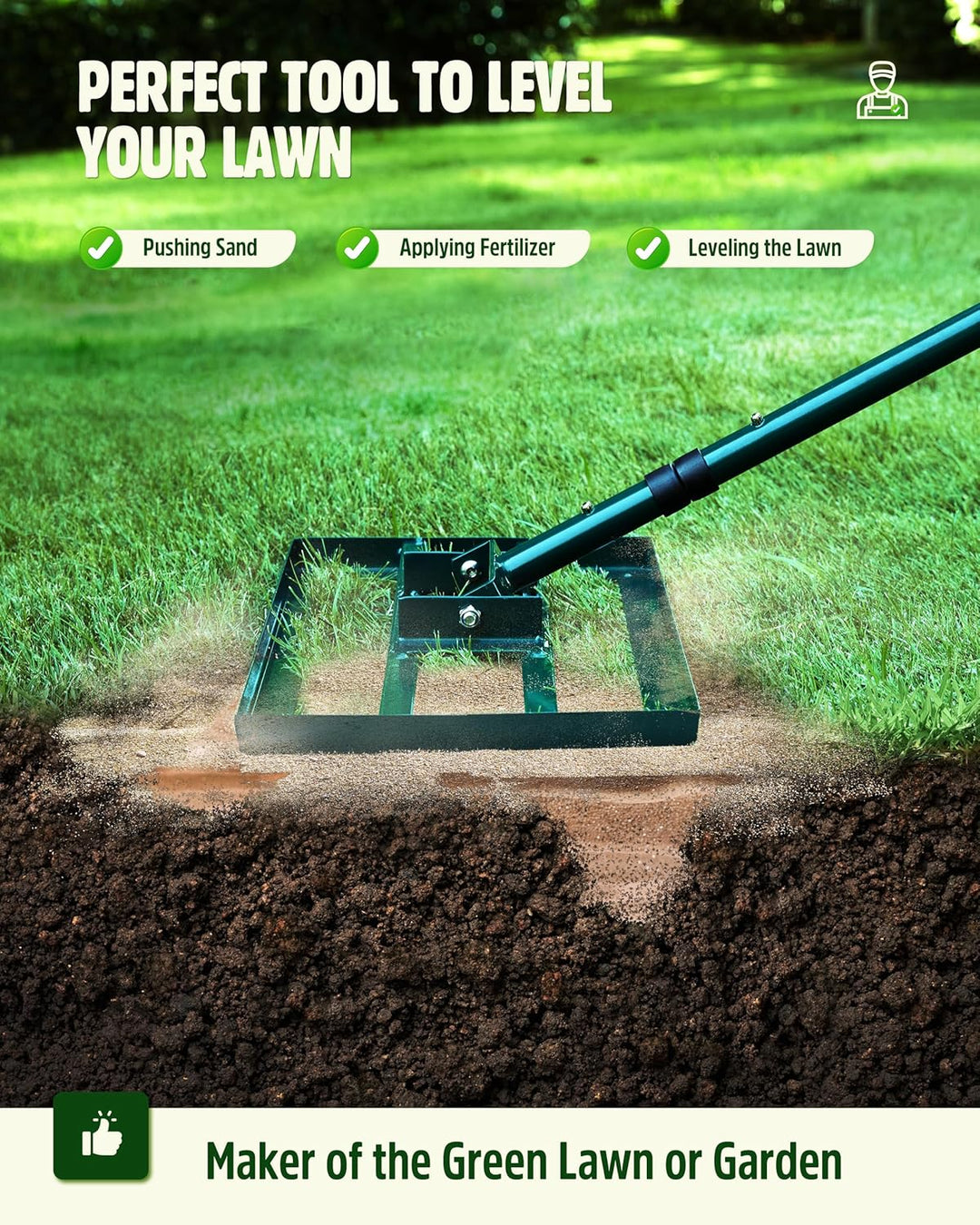 Signstek Rasen Nivellierungsrechen, 43 x 25 cm Lawn Leveling Rake, Rasen Sanden Harke Edelstahlgriff