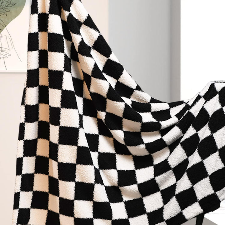 DREAMLANDING Schachbrettdecke, kariert, Schachbrett, Gingham-Überwurf, Decke, flauschig, gemütlich,