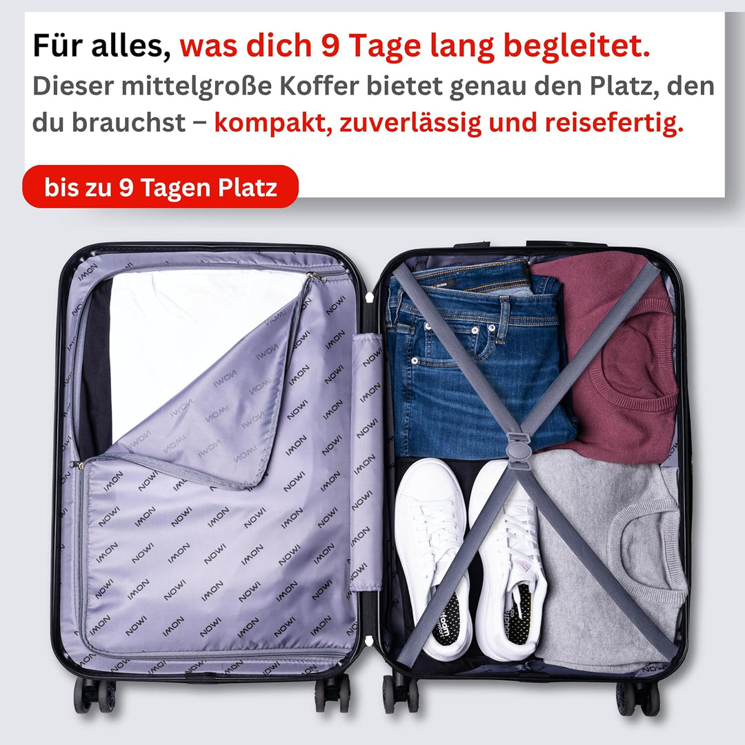 NOWI Bergamo Reisekoffer - Wasserabweisend, 8 Rollen 360° Drehbar, Teleskopgestänge, Voll gefütterte