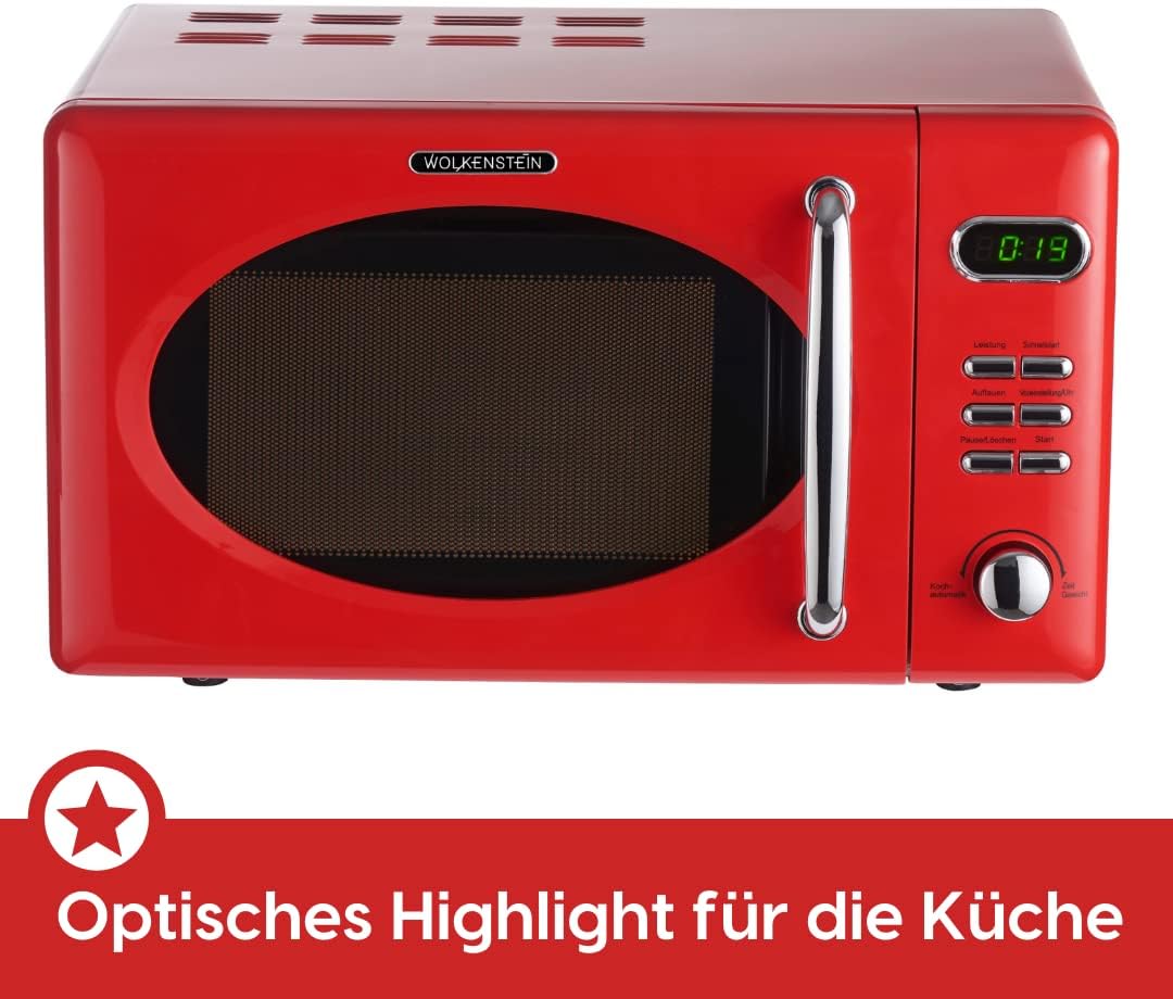 Wolkenstein Retro Stand Mikrowelle WMW720 SC I 700W Mikrowellenleistung I 20L Garraum I5 Leistungsst