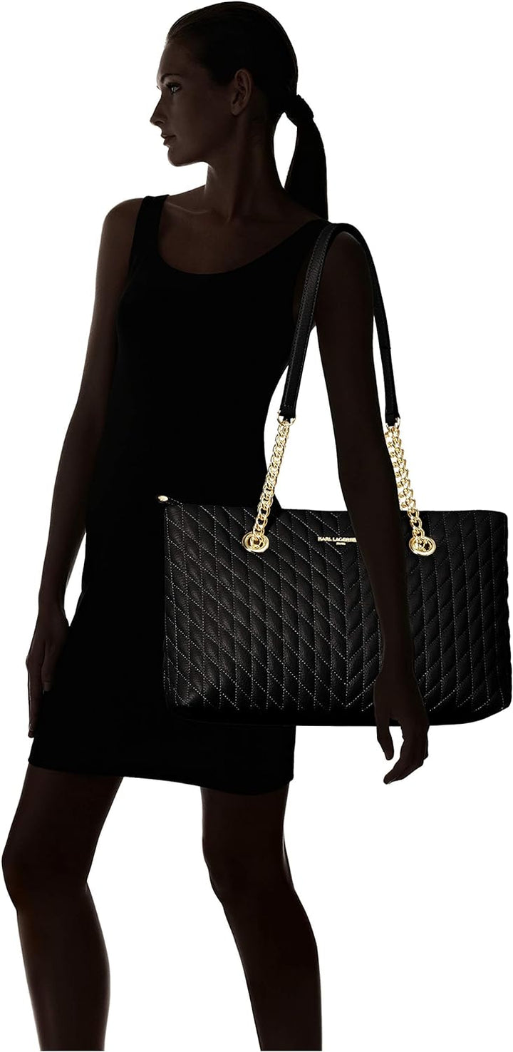 Karl Lagerfeld Paris Damen Karolina Lamb Chain Tote Tragetasche Einheitsgrösse Schwarz / Gold, Einhe
