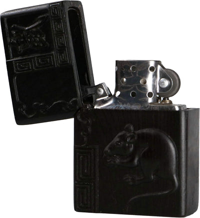 Natürliches Ebenholz Schwarz Holz geschnitzt Feuerzeug Aussengehäuse für Zippo Insert Kit (Sternzeic