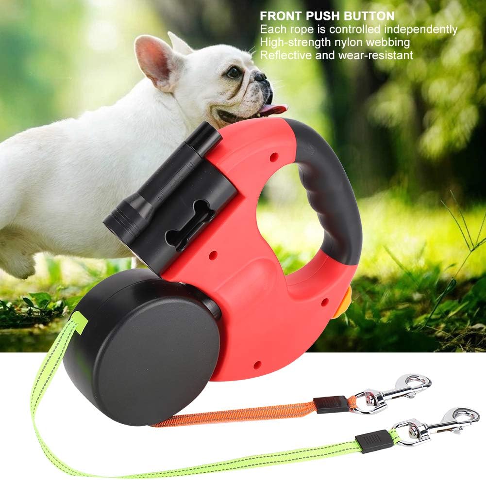 Doppelte Hundeleine für 2 Hunde, 3 Meter Einziehbare Hundeleine, Rollleine Hundeleine mit LED-Lichte