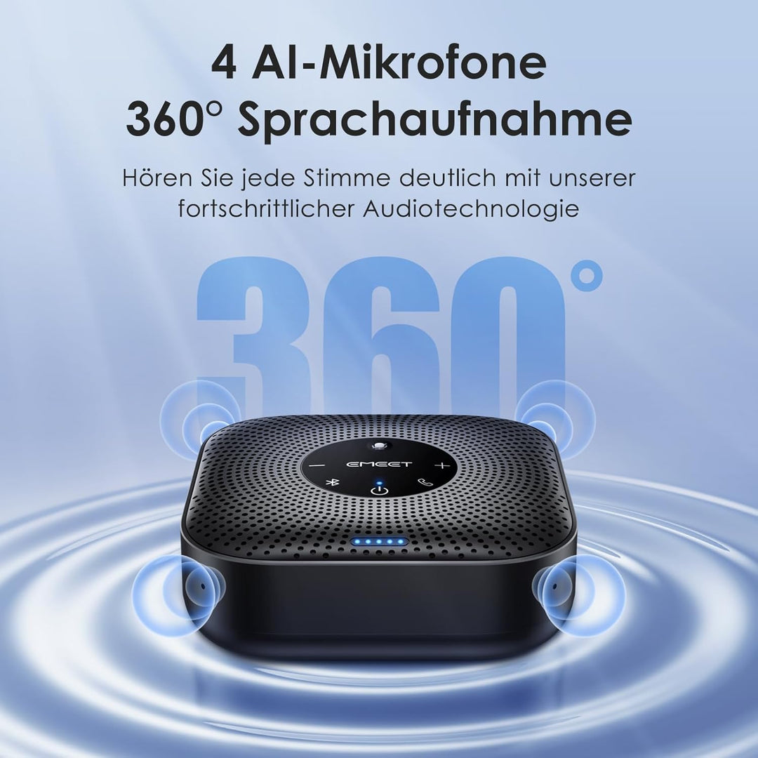 EMEET Konferenzlautsprecher M0 Plus,4 AI Mikrofon Arrays für 360° Raumabdeckung,PC Freisprecheinrich